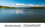 Zermanicka prehrada lake near Havirov city with hills of Moravskoslezske Beskydy mountains on the background