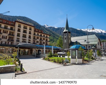 Zermat, Switzerland - May 31st 2019: Grand Hotel Zermatterhof Is One The Luxury Hotel In Zermatt City, Switzerland.