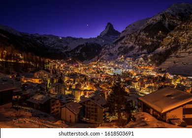 Zermatt In Cold Winter Night - Switzerland