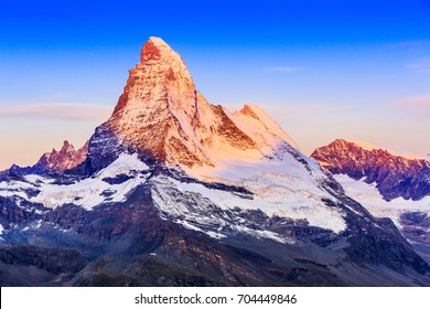 Zermatt, Switzerland. East and north faces of the Matterhorn at sunrise.