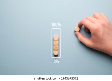 Zero To 100 Percent Loading Bar Concept With Wooden Cubes.