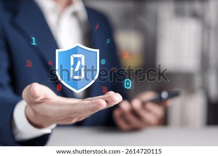 Zero trust security concept. Identity and device verification. Businessman showing zero trust icon for business information security network.