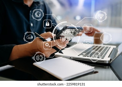 Zero trust security concept Person using computer and tablet with zero trust icon on virtual screen of Data businesses.
