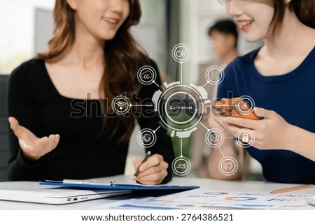Zero trust security concept Person using computer and tablet with zero trust icon on virtual screen of Data businesses.in office.
