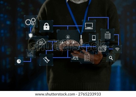 Zero trust security concept Person using tablet with zero trust icon on virtual screen of Data businesses.