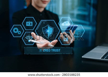 Zero trust security concept Person using computer and tablet with zero trust icon on virtual screen of Data businesses.in office