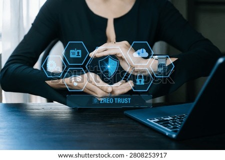 Zero trust security concept Person using computer and tablet with zero trust icon on virtual screen of Data businesses