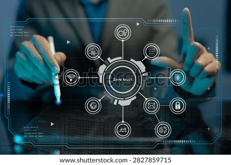 Zero trust security concept Person using computer and tablet with zero trust icon on virtual screen of Data businesses.in office.