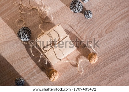 Zero waiste package, craft box with Walnuts. Ecolife. Ecologic .