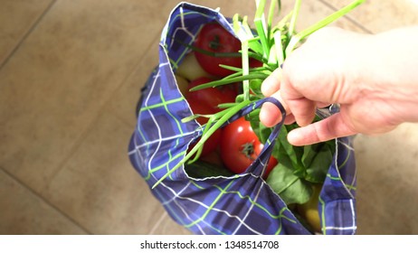 Zero Waste Grocery Shopping. Reusable Vegetable Produce Cotton Bag