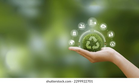 Zero waste,net zero concept. Carbon neutral. Climate neutral long term strategy. Sustainable business development. Reuse Reduce Recycle symbol.Conscious consumption. Waste management. Earth day banner