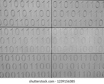 Zeroes and ones digital binary pattern on grey wall background