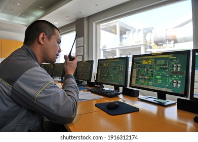 Zhambyl region, Kazakhstan - 05.15.2013 : The control center for the work of sectors at the cement plant - Shutterstock ID 1916312174