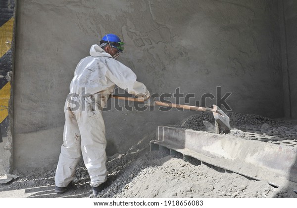 Zhambyl region,\
Kazakhstan - 05.15.2013 : The sector of loading rock into the\
shredder at the cement plant.\

