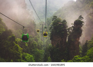 Zhangjiajie National Forest Park view from cable car,The cable cars mountain railway, cable cars above the mountain