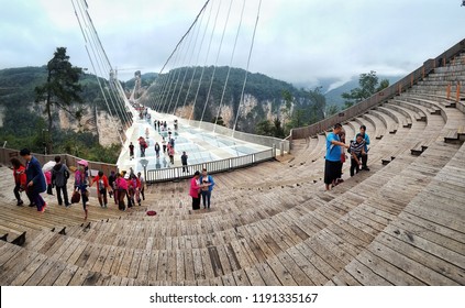 Zhangjiajie,China-September 21,2018 : Zhangjiajie Glass Floor Bridge In National Park.