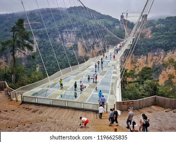 Zhangjiajie,China-September 21,2018 : Zhangjiajie Glass Floor Bridge In National Park.