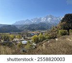 Zhangye City, Gansu Province, China - October 7, 2024: One of the Three Great Buddhist Art Sanctuaries in Hexi - Tibetan Buddhist Ma Ti Temple, Overlooking the Qilian Snow Mountains.