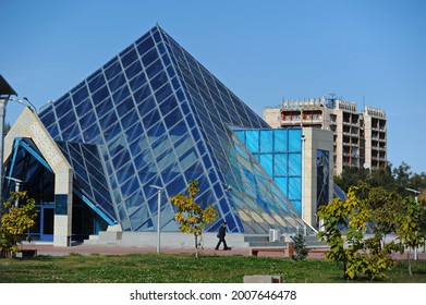 Zhezkazgan, Kazakhtan - 10.10.2016 : Glass Pyramid Building. Hall For Cultural Rituals And Traditions