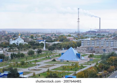 Zhezkazgan, Kazakhtan - 10.10.2016 : Glass Pyramid Building. Hall For Cultural Rituals And Traditions