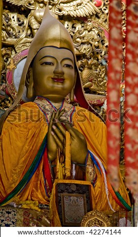 Zhong Ke Ba, Famous Monk, Founder of Yellow Hat Buddhism Altar Offerings Yonghe Gong Buddhist Lama Temple Beijing China Built in 1694, Yonghe Gong is the largest Buddhist Temple in Beijing. Stok fotoğraf © 