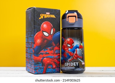 ZHONGSHAN GUANGDONG China-October 6;2021:spider Man Water Bottle For Boy On A Table.