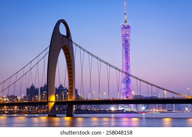 Zhujiang River And Modern Building Of Financial District In Guangzhou China. 