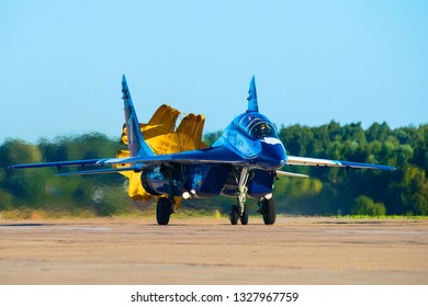Zhukovskiy,Moscow Region, Russia - August 20,2016: Taxing of Mig-29 after flying at MAKS-2015 airshow