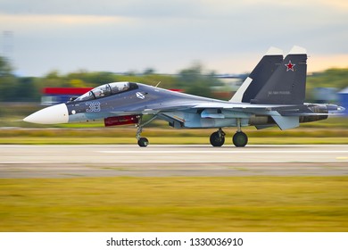 Zhukovskiy,Moscow Region, Russia - August 27,2015: Su-30SM during the landing roll-out.
