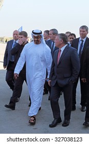 ZHUKOVSKY, MOSCOW REGION, RUSSIA - AUG 25, 2015: The Crown Prince Of Abu Dhabi Mohammed Al Nahyan And King Of Jordan Abdullah II Al-Hussein At The International Aviation And Space Salon MAKS-2015