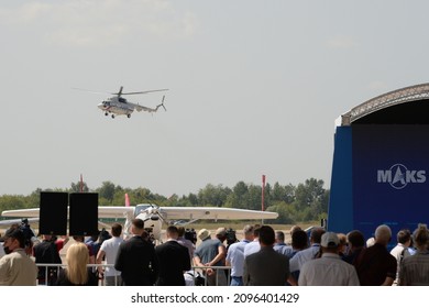 ZHUKOVSKY, MOSCOW REGION, RUSSIA - JULY 20, 2021:MI-8 Helicopter Of The President Of The Russian Federation Vladimir Putin At The International Aviation And Space Salon MAKS-2021