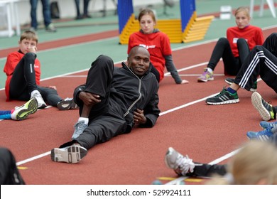 ZHUKOVSKY, MOSCOW REGION, RUSSIA - JUNE 27, 2014: IAAF World Champion Wilson Kipketer Of Denmark Gives A Master Class For Young Russian Athletes During The Znamensky Memorial