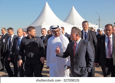 ZHUKOVSKY, RUSSIA - AUG 25, 2015: The Head Of Chechnya Ramzan Kadyrov, Crown Prince Of Abu Dhabi Mohammed Al Nahyan, King Of Jordan Abdullah II At The International Aviation And Space Salon MAKS-2015