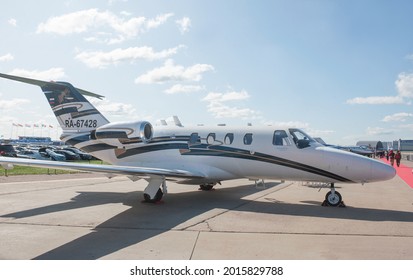 Zhukovsky, RUSSIA - August 28, 2019: Twin-engine Business Aviation Jet Cessna 525 Citation CJ (CJ1) Tail Number RA-67428 At The MAKS-2019 International Air Show