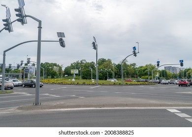 Zielona Gora, Poland - June 1, 2021: Polish Red Cross (Polish: Polski Czerwony Krzyz, Abbr. PCK) Roundabout.