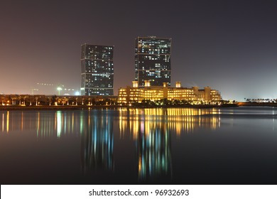 The Zig Zag Towers At Night. Doha, Qatar, Middle East