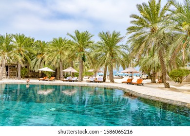 Zighy Bay, Oman - August 13, 2019: Omani Resort at Zighy Bay Resort in Musandam, Oman.