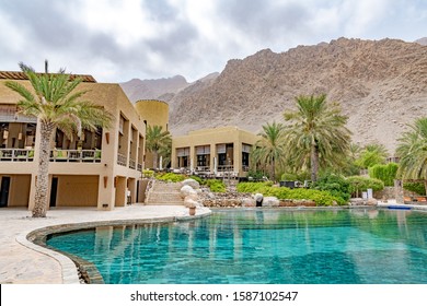 Zighy Bay, Oman - August 13, 2019: Omani Resort at Zighy Bay Resort in Musandam, Oman.
