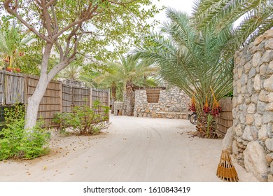Zighy Bay, Oman - August 13, 2019: Omani Oasis at Zighy Bay in Musandam, Oman.