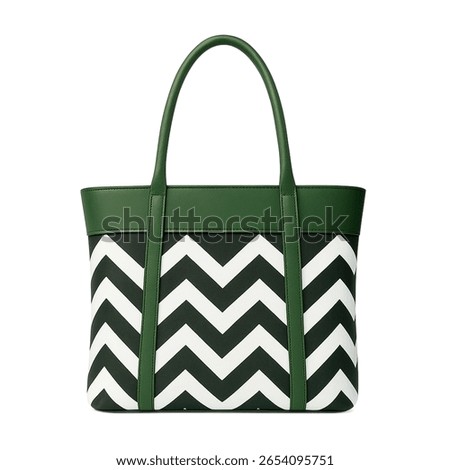 Zigzag Pattern Green Women's bag. Wavy design Luxury handbag isolated on white background, Fashion Ladies Accessories Women's synthetic Leather Handbag, simple and unique handbag ideas