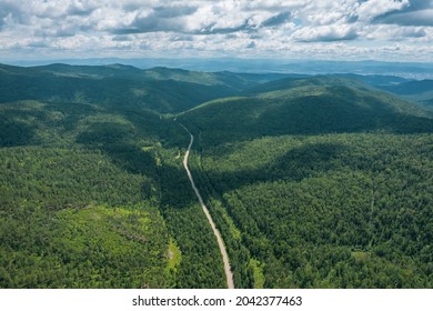 Zigzag Road In The West Siberian Taiga Ecoregion. Baikal, Russia.