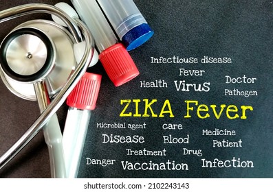 Zika Fever Concept Photo With Medical Tools On Black Background