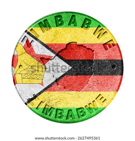 Zimbabwe Flag Button with Map, Retro Style