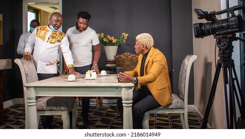 Zimbabwe - July 20 2022 : Black Men On A Food TV Show Set 