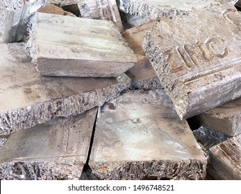 Zinc metal is using to be raw materials for smelting or galvanize manufactures. Non ferrous metal background. Purity zinc alloy. - Shutterstock ID 1496748521