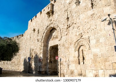 Zion Gate In Jerusalem With Its Numerous Visible Bullet Holes.