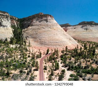 Zion National Park Aerial View At Sunset, Utah.