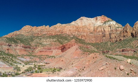 Zion National Park Aerial View At Sunset, Utah.