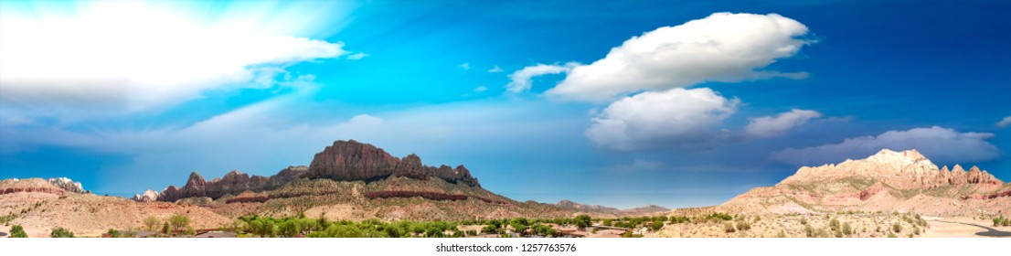 Zion National Park Aerial View At Sunset, Utah.