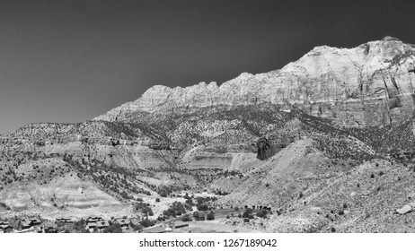 Zion National Park Aerial View At Sunset, Utah.